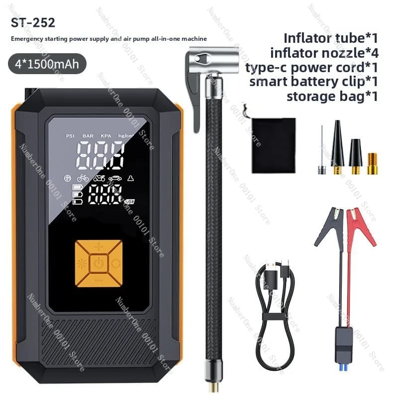 Compressore d'aria per auto - gonfiatore portatile ad alta potenza con display digitale, avviatore di emergenza multifunzione e power bank