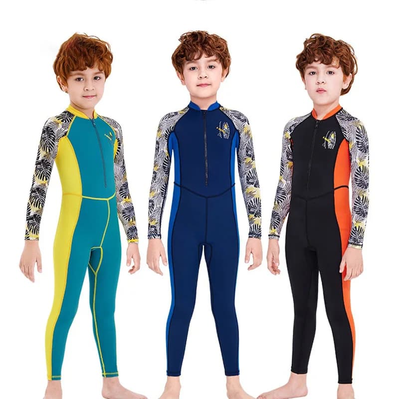 2025 Summer Boys Long Sleeve Sun Protection One Piece Swimsuit Kids Swimwear With Swim Cap
