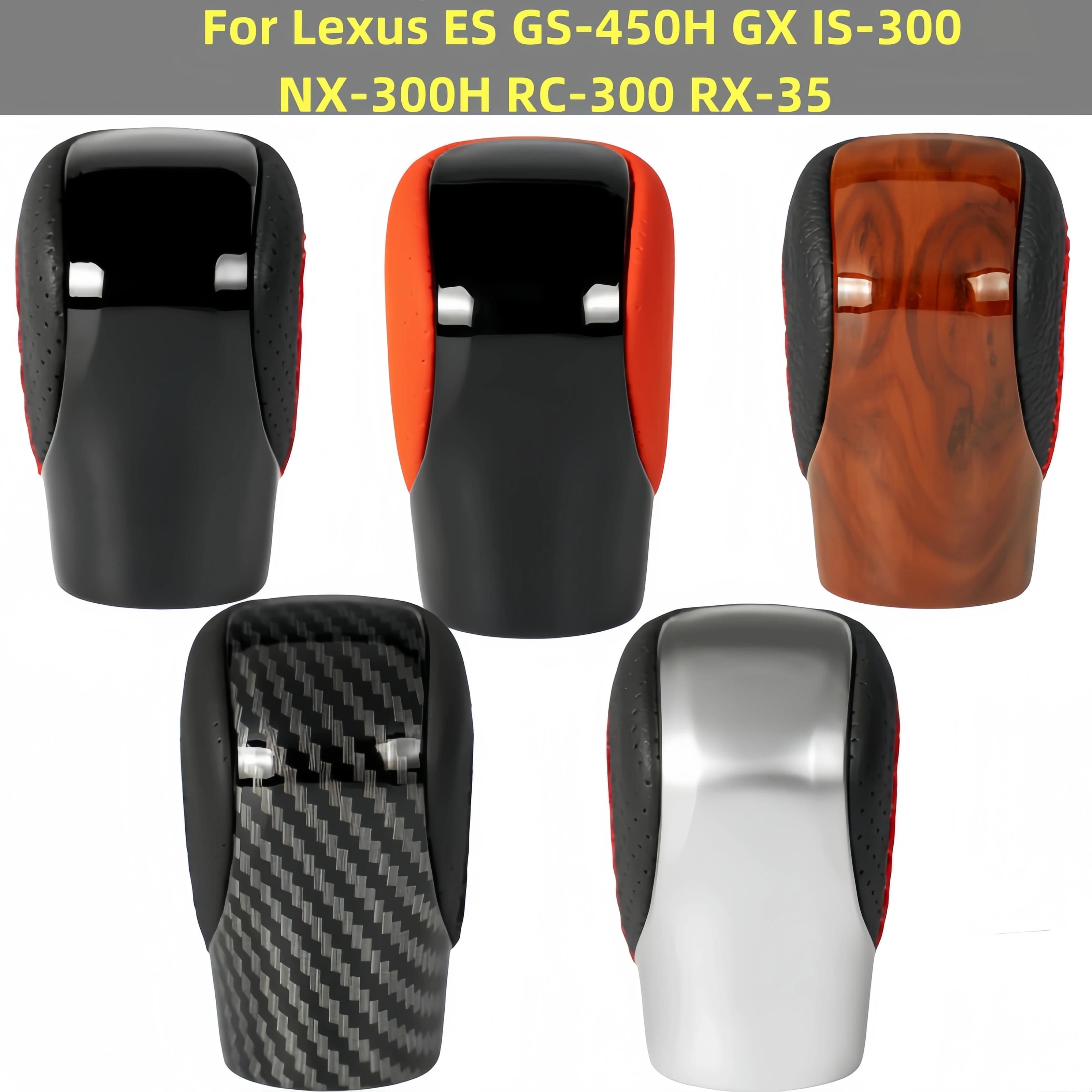 8mm Carbon Fiber Gear Shift Knob Leather Lever Shifter Stick For Lexus ES GS-450H GX IS-300 NX-300H RC-300 RX-350 2015-2021