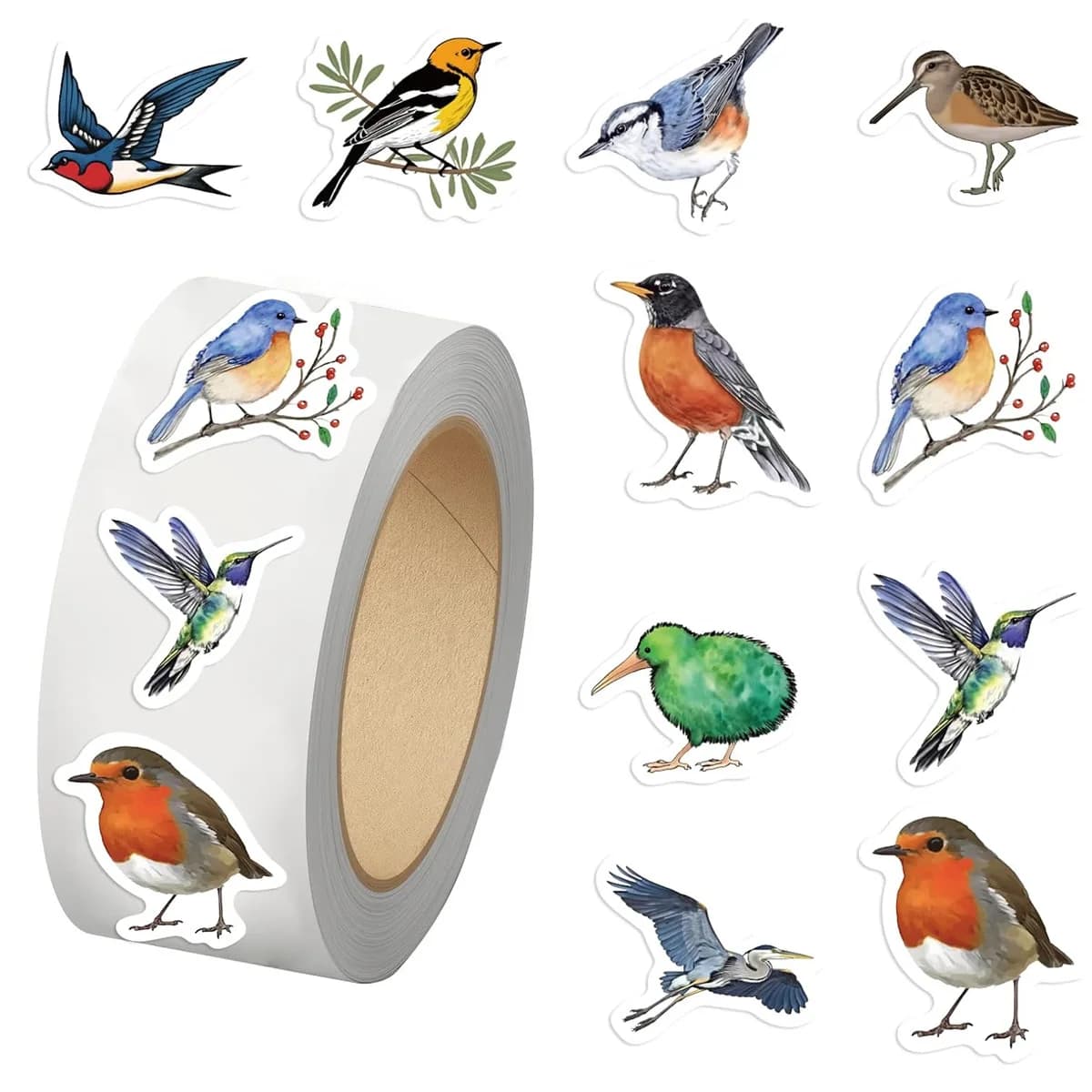 500Pcs Creative Bird Roll Stickers Decorative for Phone Cases Water Cups Notebook DIY Personalized Stickers