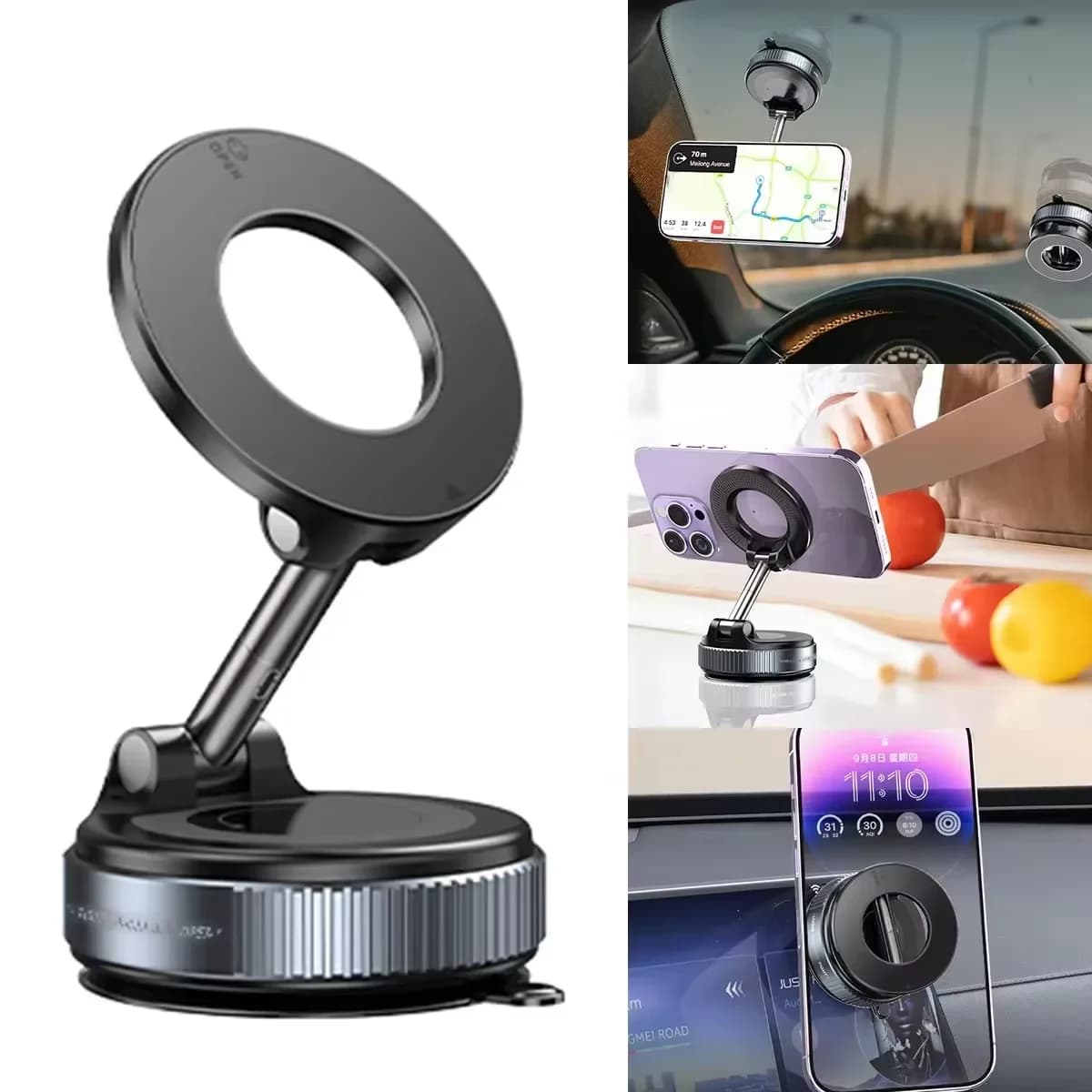Supporto magnetico pieghevole per auto con ventosa potente per cellulare, compatibile con iPhone 12 13 14 15 16, ideale per live streaming.
