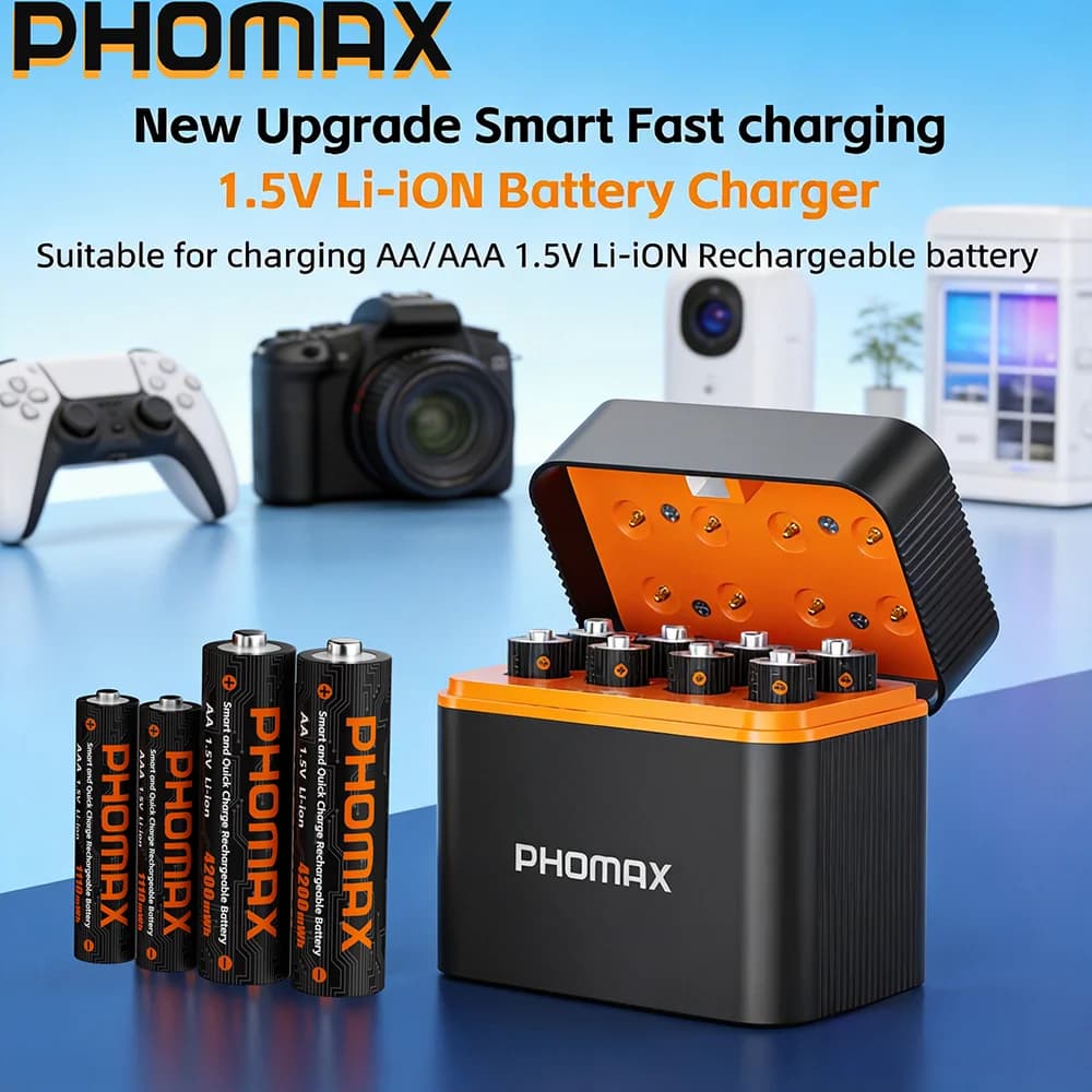 PHOMAX Battery Al Litio 1.5V AA 4200mWh/AAA1300mWh Rechargeable Battery Charger For Cameras Toys Electric Toothbrushes Auto Toy
