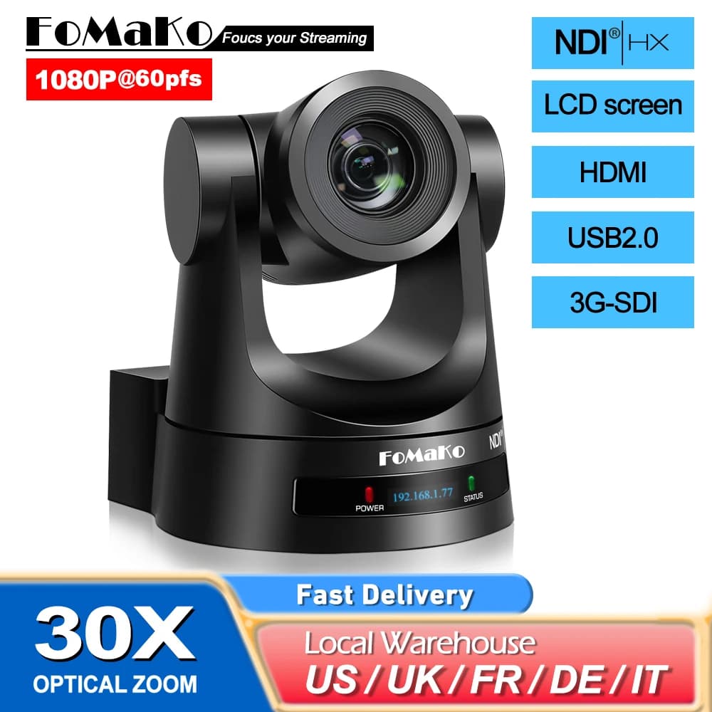 FoMaKo Telecamera PTZ NDI, zoom ottico 30X, tracciamento automatico AI Gen 3, telecamera PTZ HDMI per servizi live di adorazione in chiesa, (NDI 6 e NDI HX3)