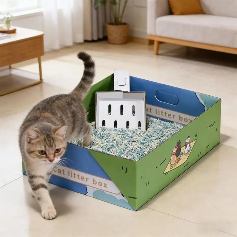 Foldable Paper Cats Litter Box Waterproof Light Weight Portable Kitten Litter Container For Indoor and Outdoor Use KXRE