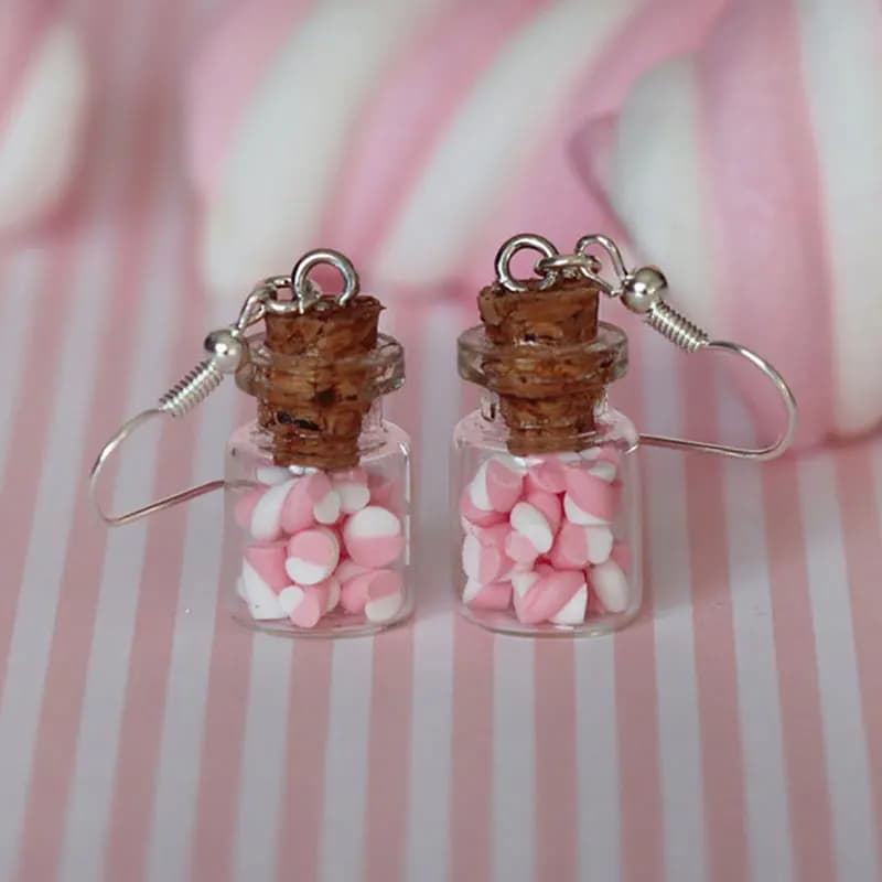 Orecchini barattolo di caramelle-orecchini barattolo di caramelle rosa-Mini orecchini cibo Marshmallow Kawaii