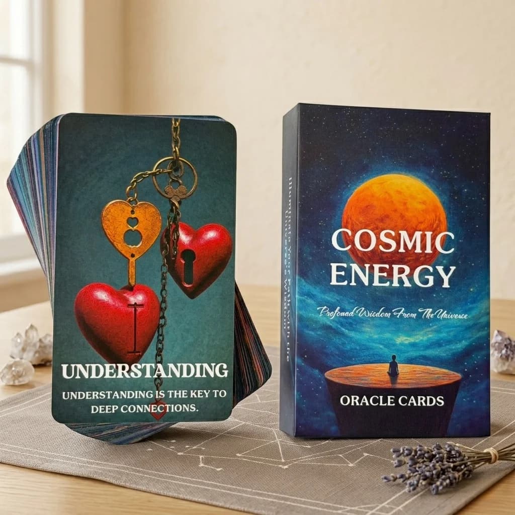54 Carte Oracolo dell'Energia Cosmica in Inglese, Set di Tarocchi Curativi, Regalo per Guida Spirituale e Meditazione