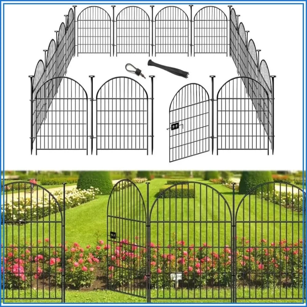 Tall Garden Fence with Gate 40in x 26.2Ft, 12 Panels Dog Fence Outdoor, No Dig Heavy Duty Metal Animal Barrier