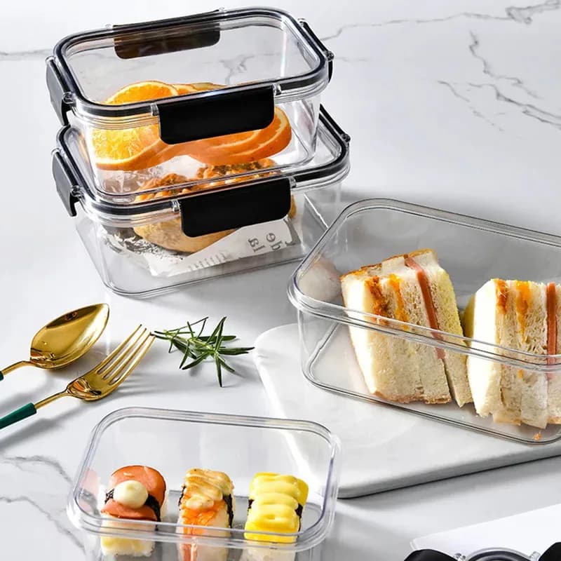 Contenitore per alimenti per frigorifero rettangolare trasparente sigillato, portapranzo impilabile per la conservazione della freschezza per la preparazione di verdure, frutta e pasto