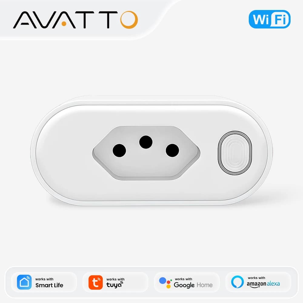 AVATTO Tuya Presa Intelligente WiFi Standard Brasiliano 16A, Compatibile con App Smart Life, Controllo Remoto, Compatibile con Google Home e Alexa