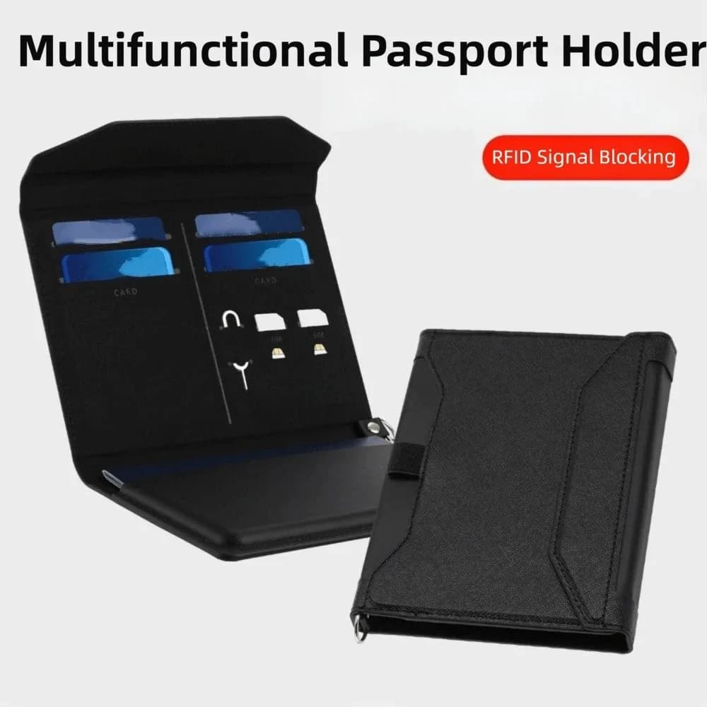 Portable Foldable Passport Wallet PU Leather Lightweight Leather Passport Holder Hanging Rope Waterproof RFID Blocking Wallet