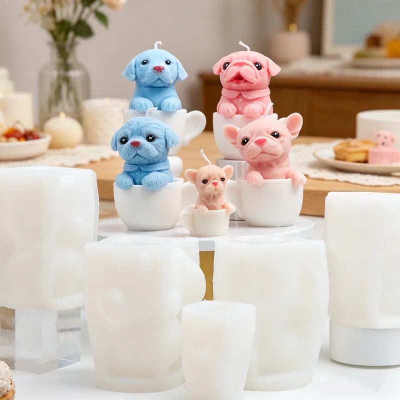 Cute Teacup Dog Silicone Candle Mold Labrador/ French Bulldog/Shitzu Puppy in Cup Resin Crafts Plaster Tools DIY Pet Home Decor