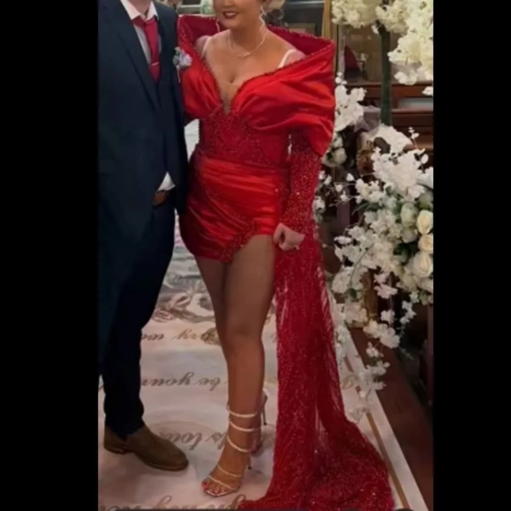 Luxury Customized Mini Short Cocktail Dress Sheath Cocktail Prom Gown Off The Shoulder Lace Formal Wedding Party Gown