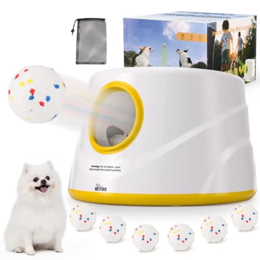 Lanciatore Automatico di Palline per Cani: Lanciatore di Palline da Tennis per Cani con 6 Palline - Stimolazione Mentale Interattiva
