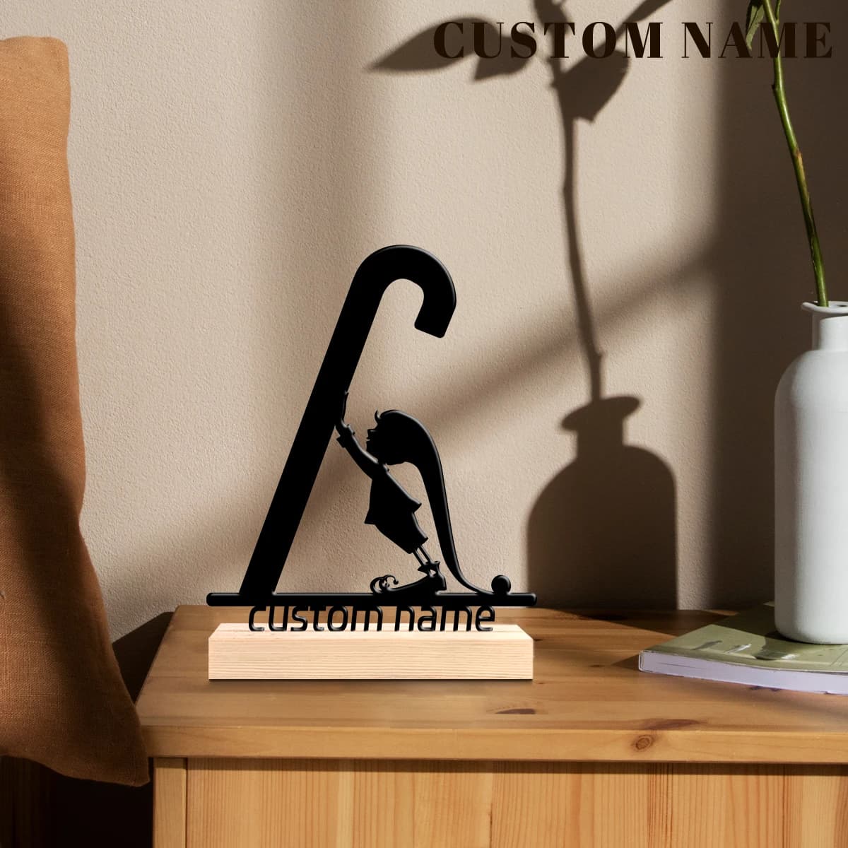 1pc Desktop Metal Ornaments Custom Content With Wooden Base Art Decoration, Desktop Decoration