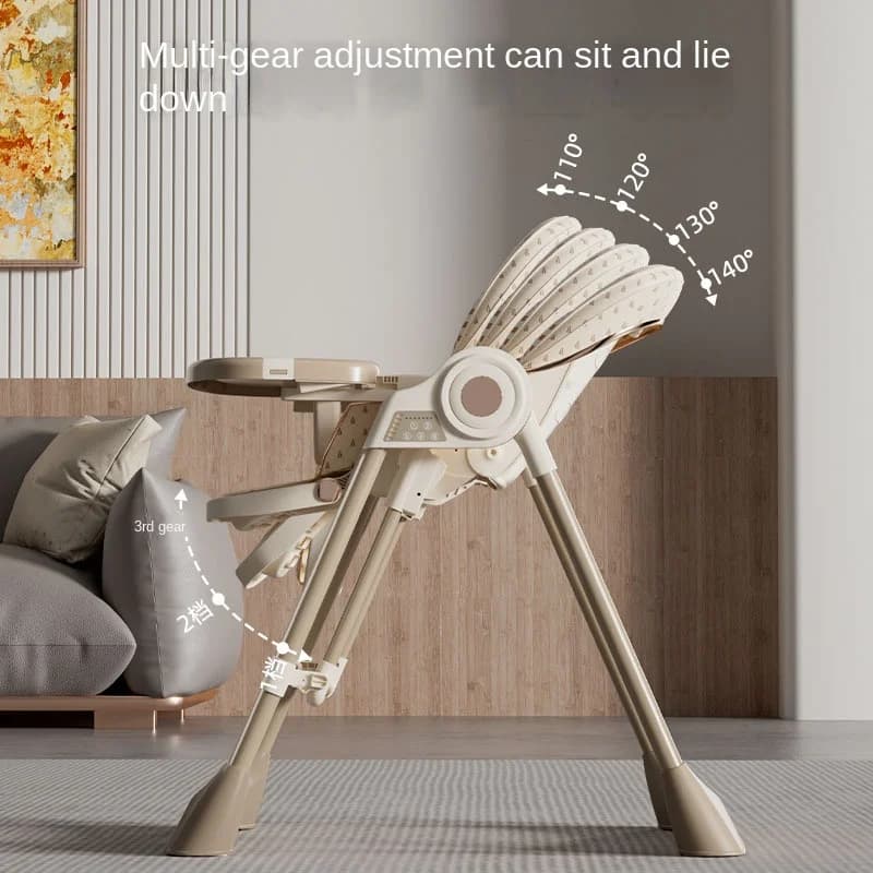 Multifunctional Electric High Chair Foldable for Children, High Chair Reclining with Music, Bearing and Wheels