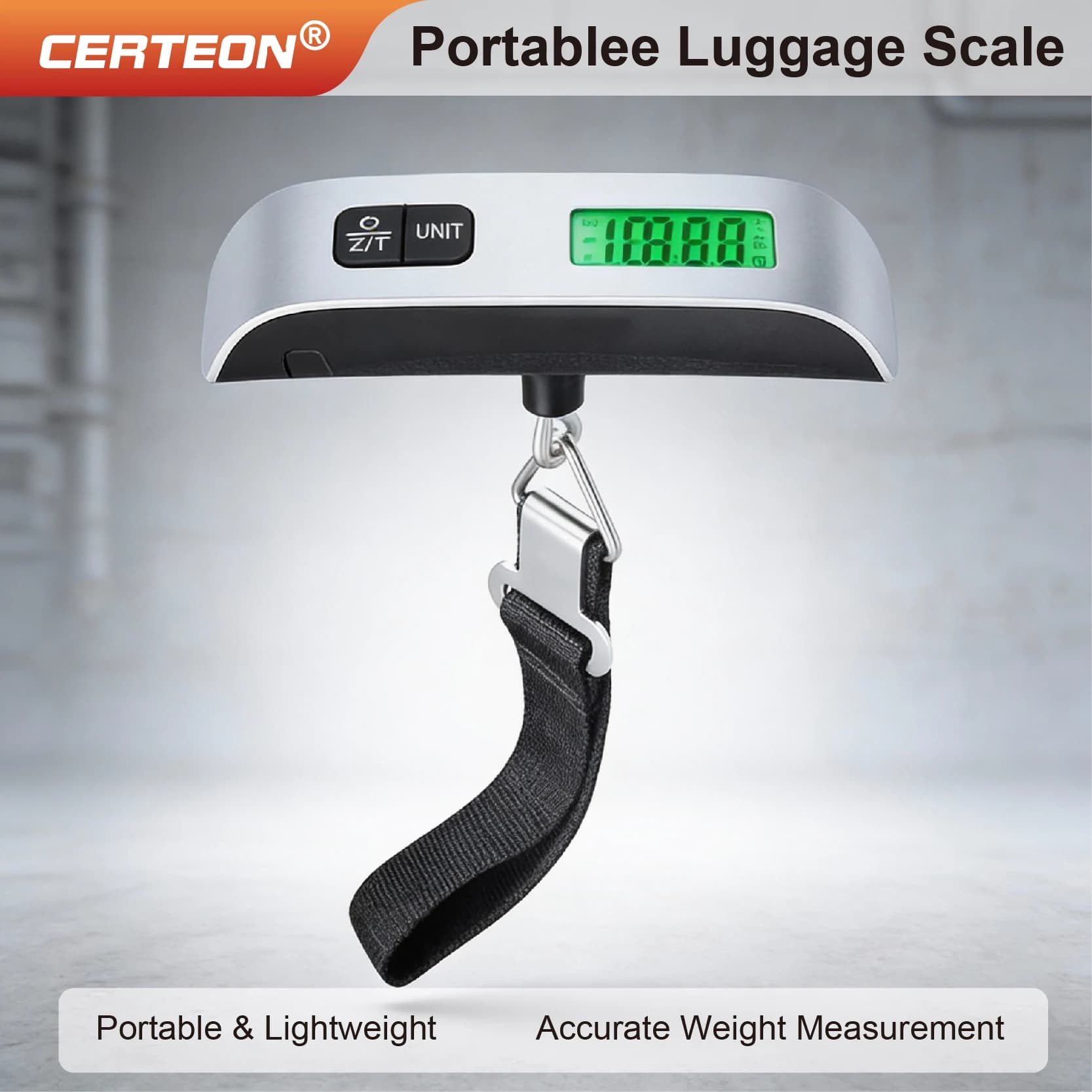 Bilancia Digitale Portatile per Bagagli 50kg con Gancio e Cinghia Display Retroilluminato Alimentazione a Batteria per Viaggi Valigie o Spedizioni