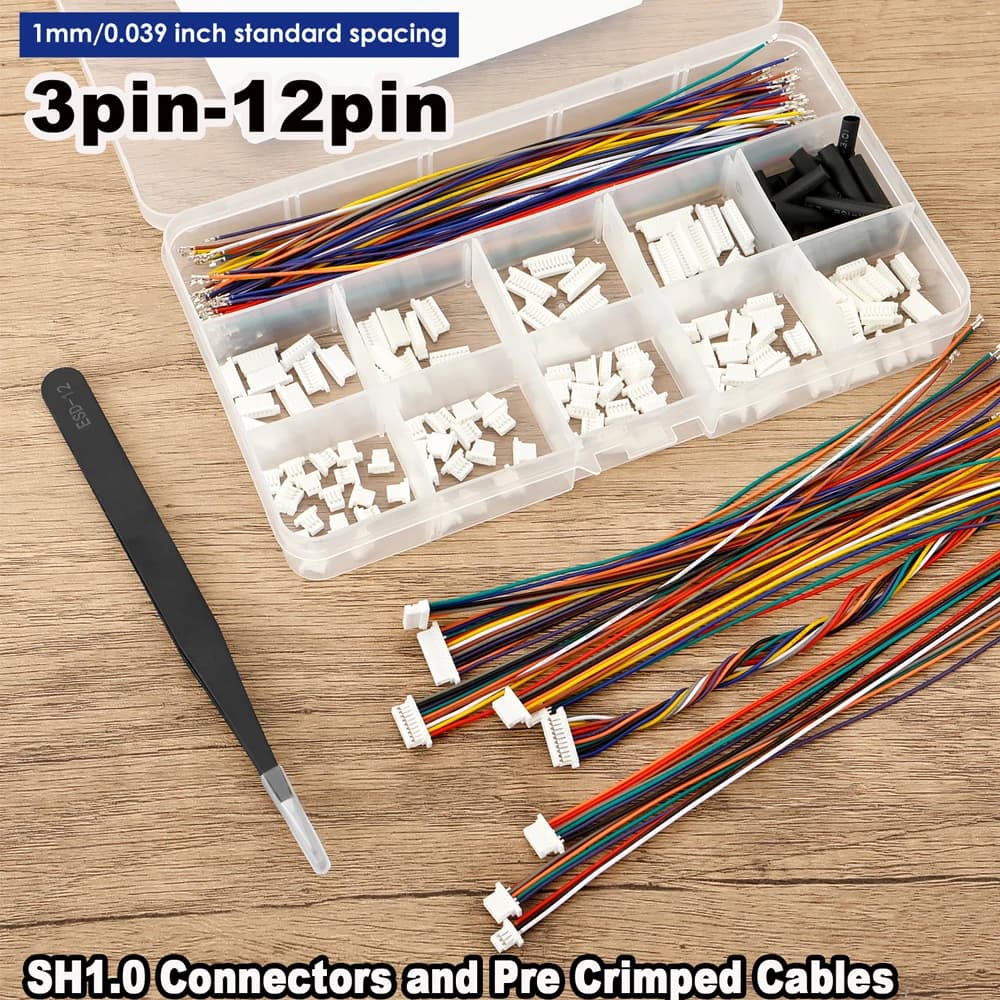Kit Connettori SH1.0mm con 150 Cavi Pre-Crimpati 28AWG e Connettori da 3-12 Pin Connettore in rame, Plug & Play senza attrezzi per il volo del drone