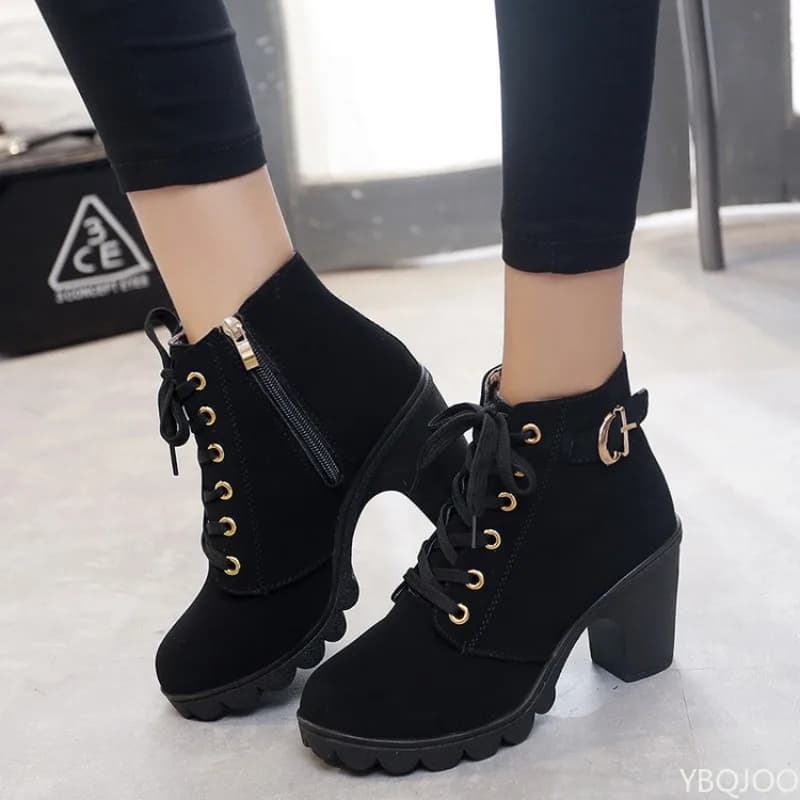 New Spring Winter Fashion Versatile Women's Boots Stringed Fashionable Versatile Women's Shoes Comfy Boots with High Heel