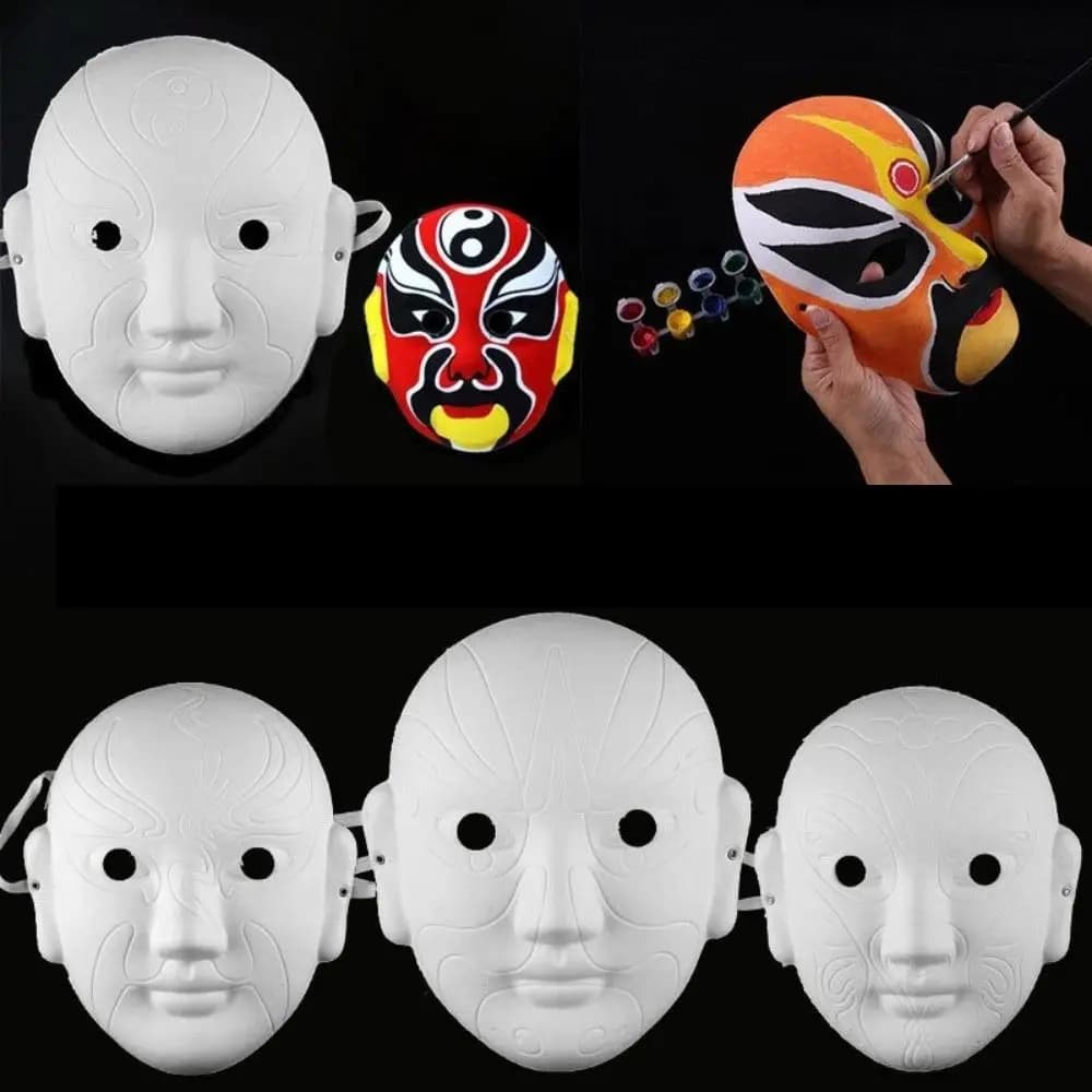 White Paper Beijing Opera Face Mask Full Face Paintable Hand-painted Mask Plain Paper Cosplay Masks Funny Masquerade