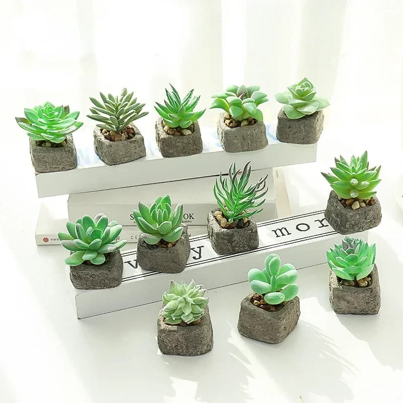 Artificial Succulents Fake Faux Flowers Mini PVC Simulated Floral Plants Craft Home Office Decor Mini Bonsai Decoration
