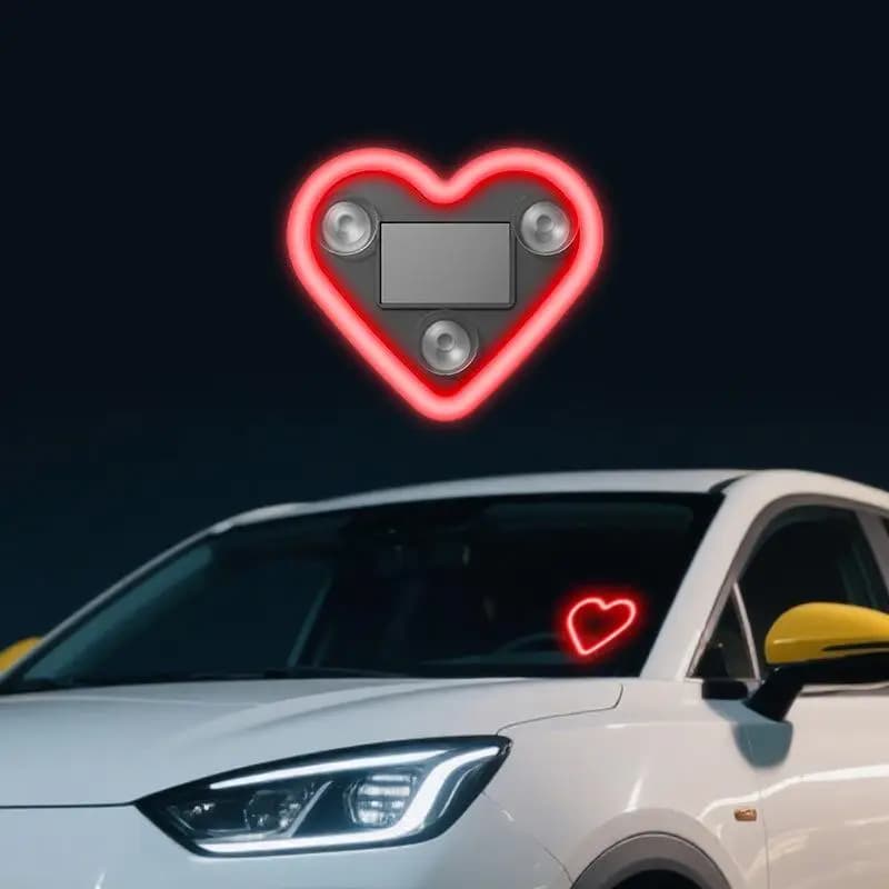 Luce LED a Forma di Cuore per Finestrini Auto, Lampada al Neon a Energia Solare per Interni, Accessorio Decorativo per Auto
