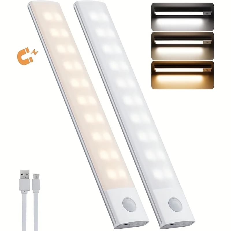 2Pc Luce per armadio USB ricaricabile Sensore di movimento Luce notturna ultrasottile per la casa Corridoio Scale Cucina Camera da letto Guardaroba Indoo