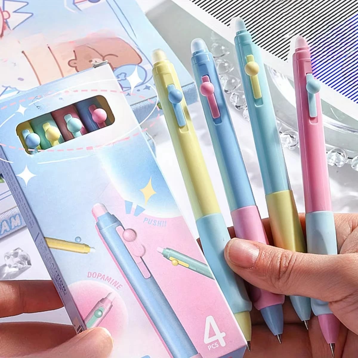 4 pezzi/scatola penne gel cancellabili retrattili punta fine 0,5 mm senza bisogno di bianco fuori, confezione da 4 inchiostro nero/blu per completare Sudoku e C