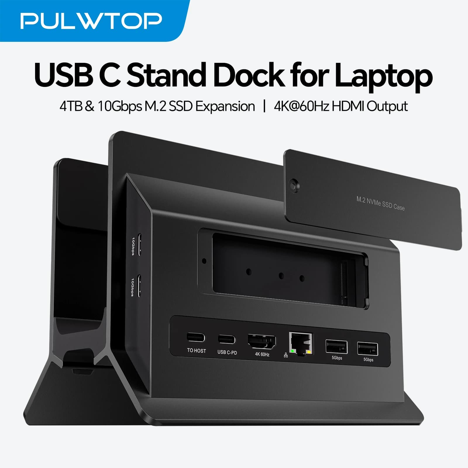 Docking station per laptop PULWTOP con espansione SSD M.2, HD 4K, RJ45, USB-C 2USB C 10Gbps, SD/TF, per laptop di tipo C con funzionalità complete