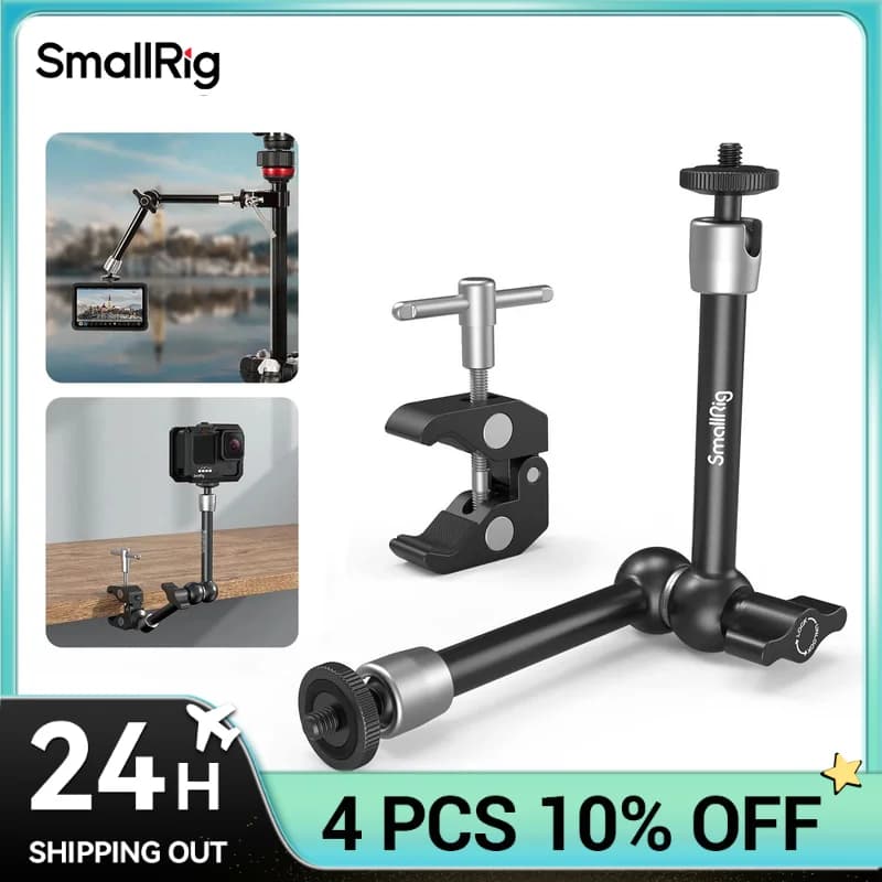 SmallRig clamp with 1/4" and 3/8" thread and articulated magic arm with 9.5 inch adjustable friction power for LCD/LED monitor