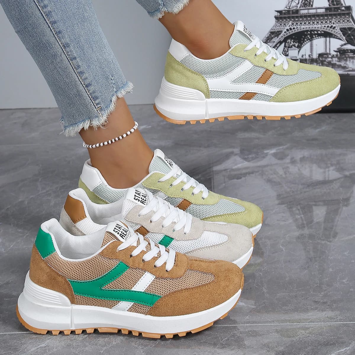 2026 New Women's Thick-soled Non-slip Comfortable Large Size Sports Shoes Spring Autumn Casual Breathable Low-top Sports Shoes