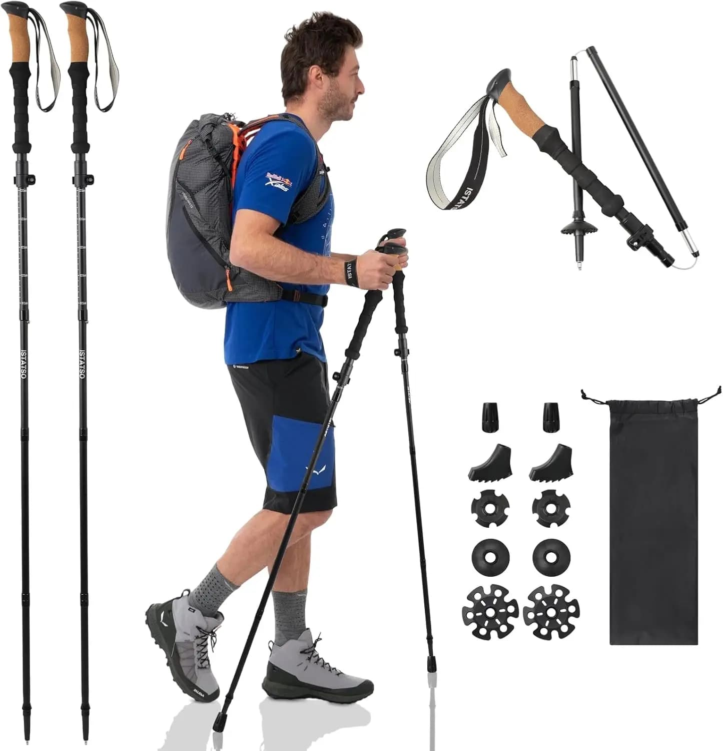 Portable folding trekking poles, 7075 aluminum adjustable trekking poles with fast closing, 2 pieces for hiking and camping