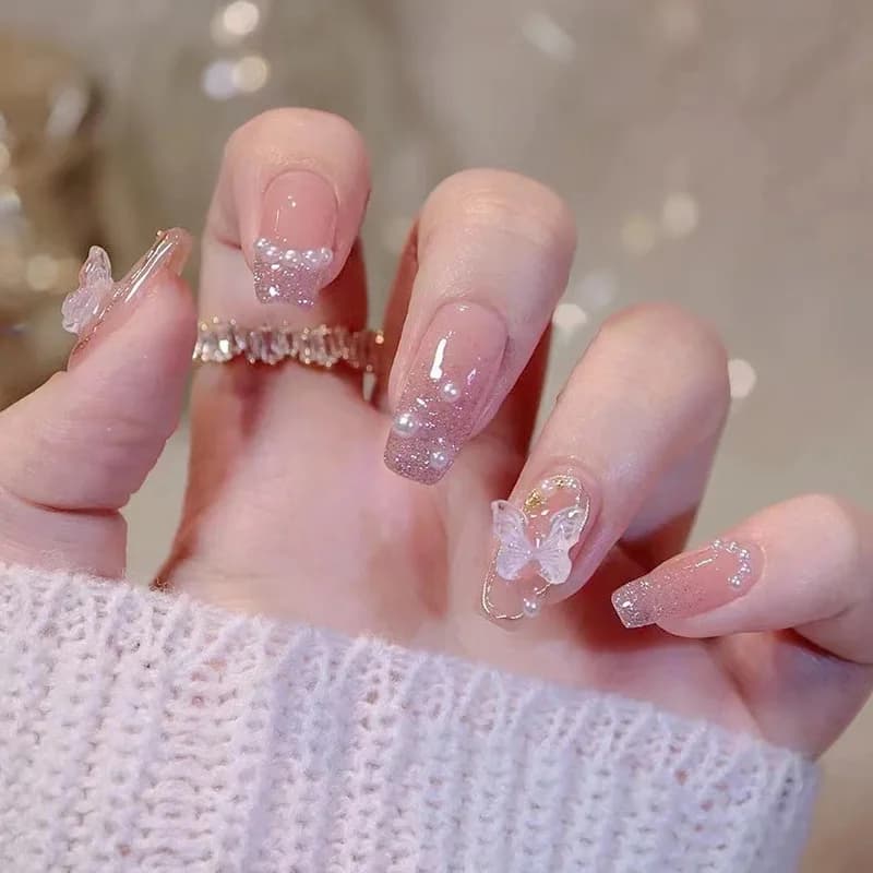 Nail art copertura completa unghie finte artificiali patch con trapano rilievo tridimensionale farfalla pezzo per unghie unghie finte staccabili