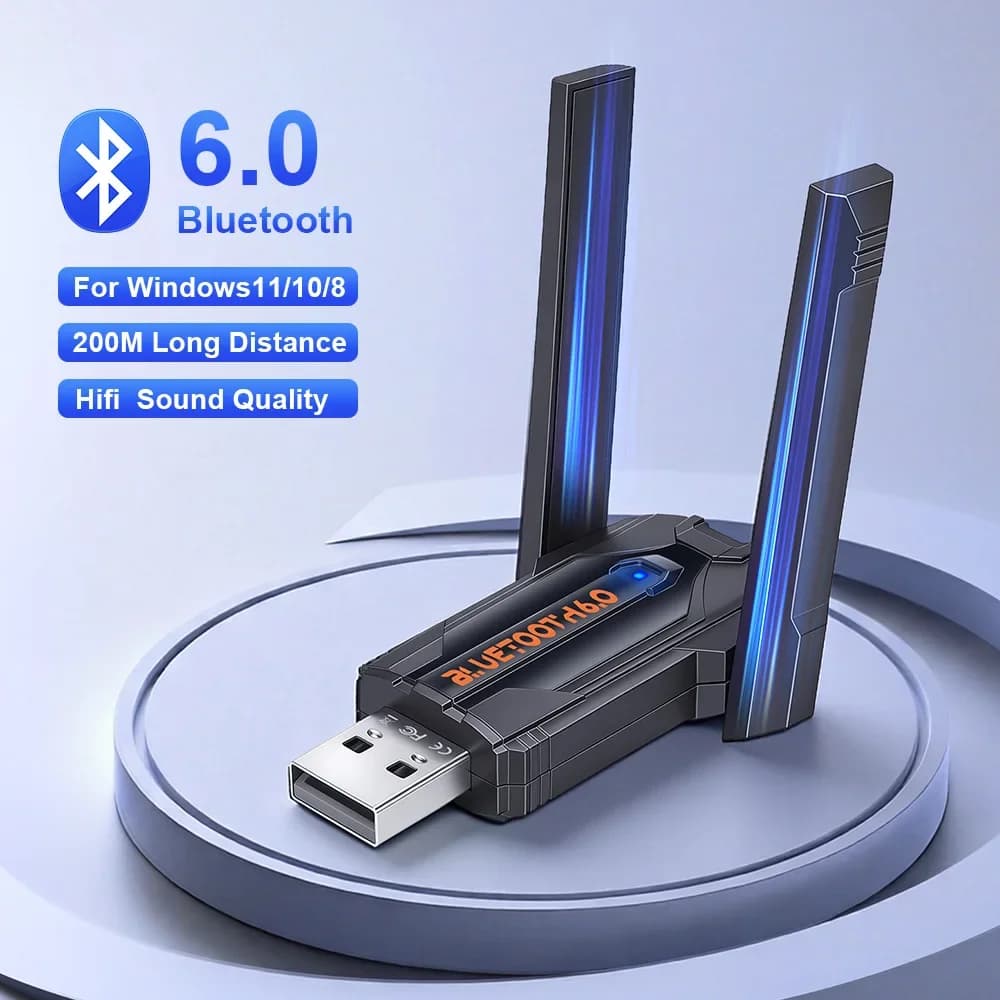 Adattatore Bluetooth 6.0 Plug&Play, Dongle Wireless per Riconnettere 7 Dispositivi Simultaneamente per Cuffie/Tastiera/Mouse/Altoparlanti/Stampante
