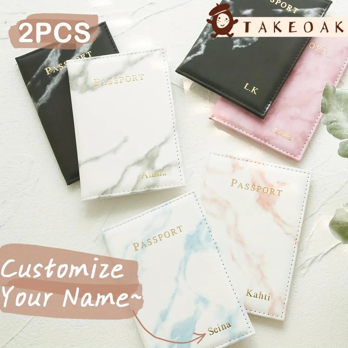 Set di 2 Porta Passaporti Personalizzati per Coppie con Stampa a Caldo del Nome, Elegante Copertina per Passaporto con Motivo Marmorizzato, Accessori da Viaggio