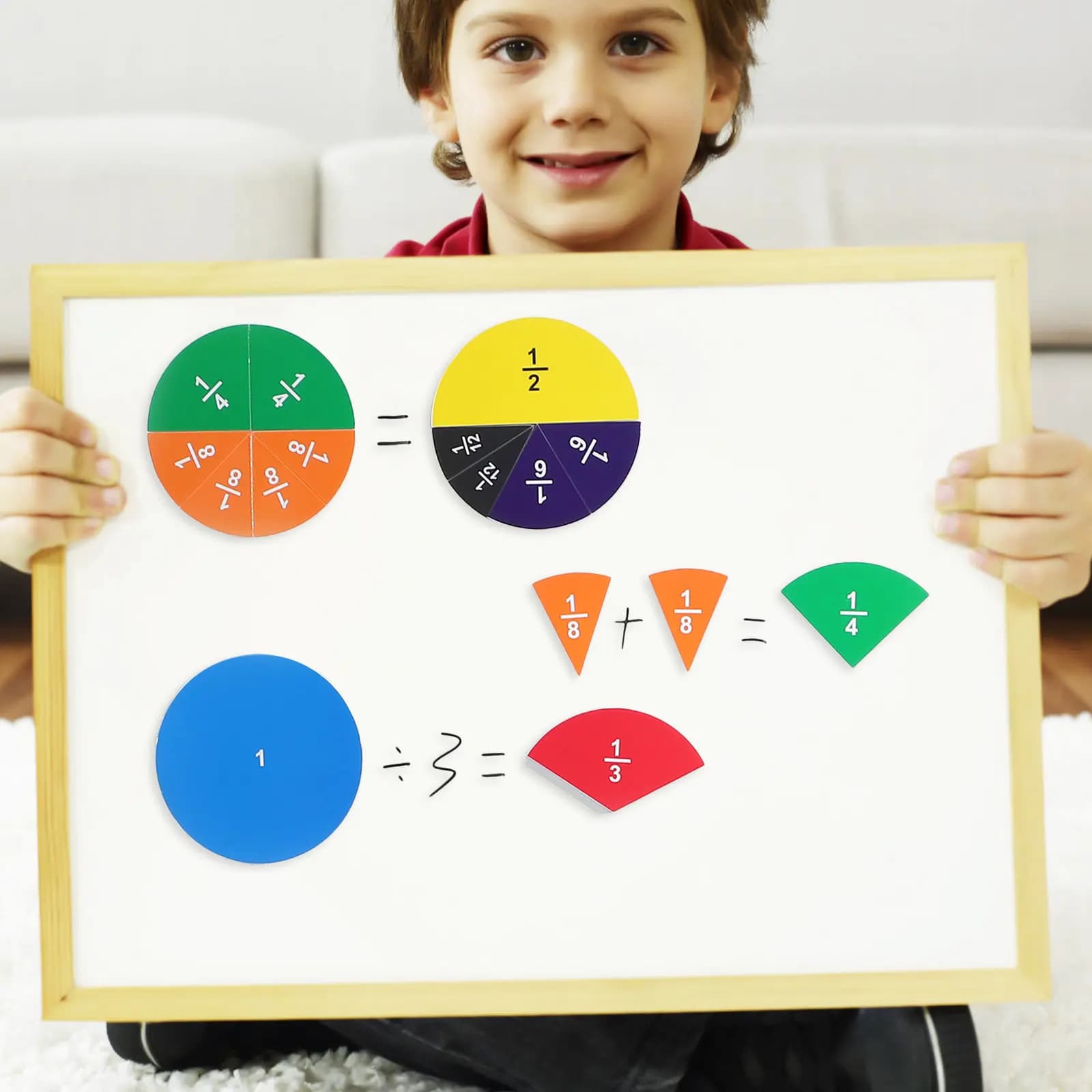 Set di Strumenti Magnetici per l'Insegnamento delle Frazioni, Strisce, Cerchi e Piastrelle, Ausili Educativi per l'Apprendimento della Matematica, Materiali Didattici per Dimostrazioni in Classe