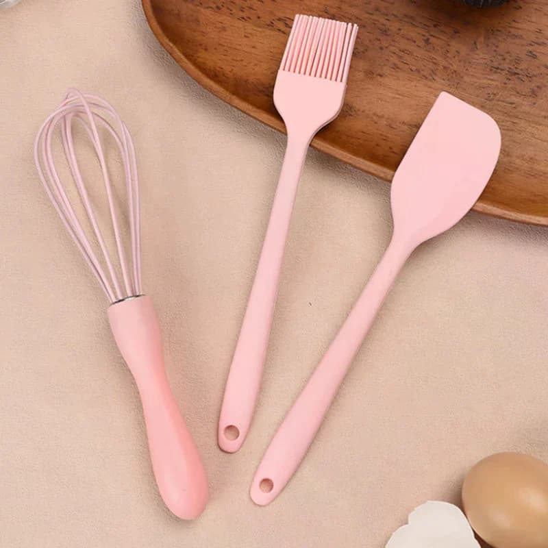 Set da 3 Pezzi in Silicone per Pasticceria: Spatola per Crema, Raschietto, Frusta per Uova, Pennello per Olio da Barbecue, Utensili da Cucina
