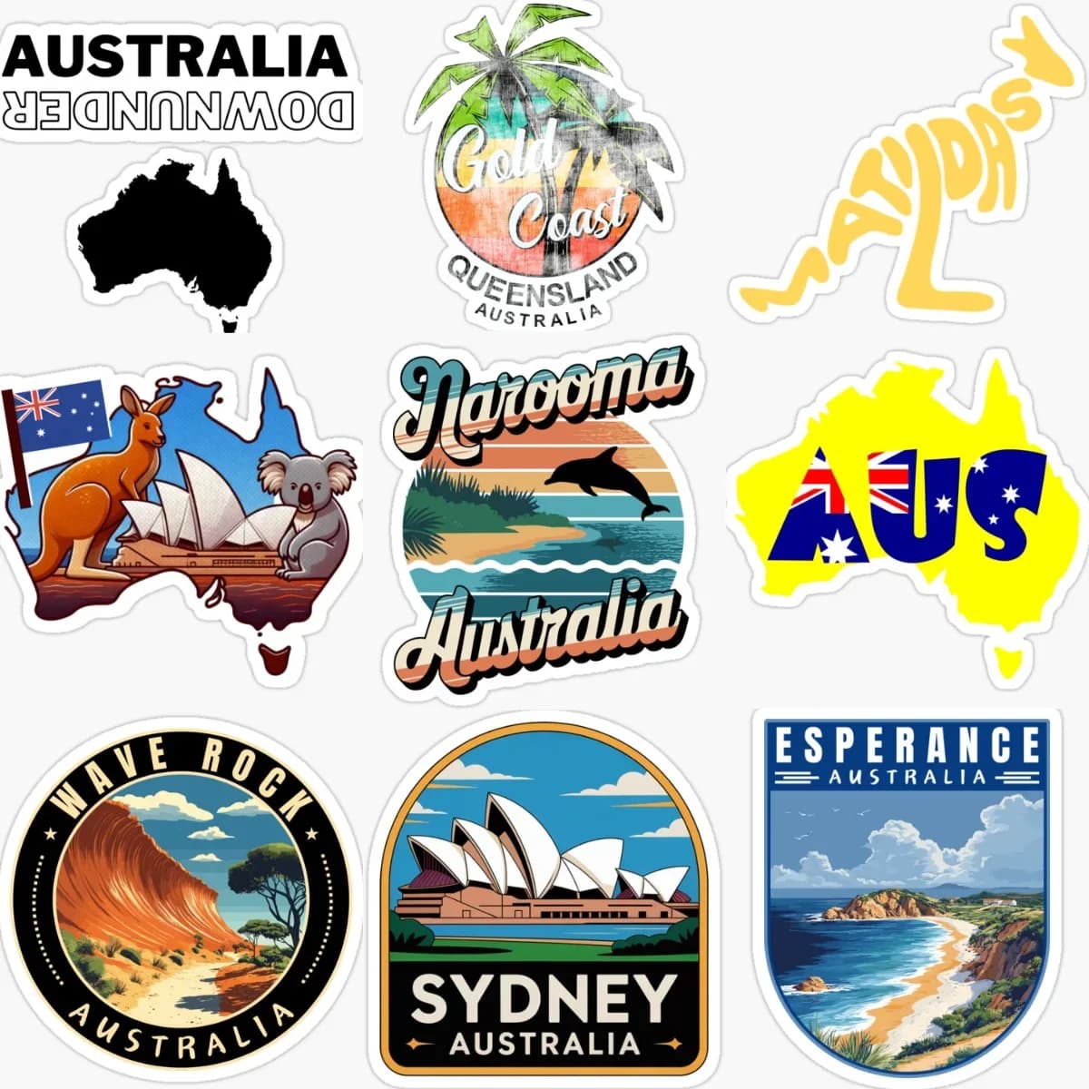 Adesivi Creativi in PVC con Bandiera, Mappa e Emblema dell'Australia per Auto, Biciclette, Caschi e Finestrini