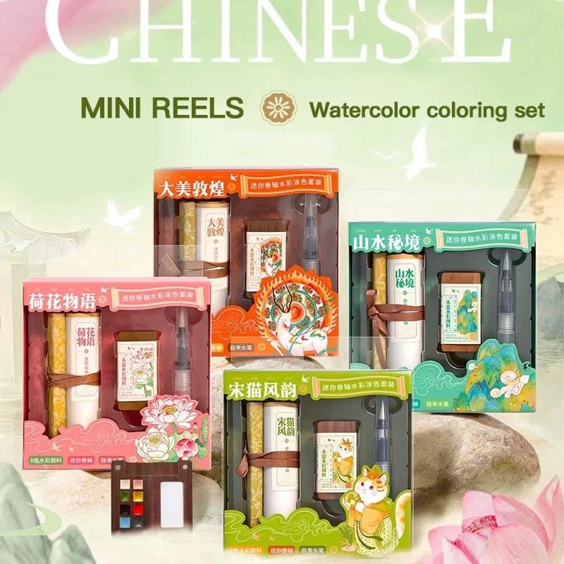 Portable 8 Colors Solid Watercolor Paint Box Set with Brush&Rolling Coloring Book Mini Palette Art Travel Sketching Painting Box