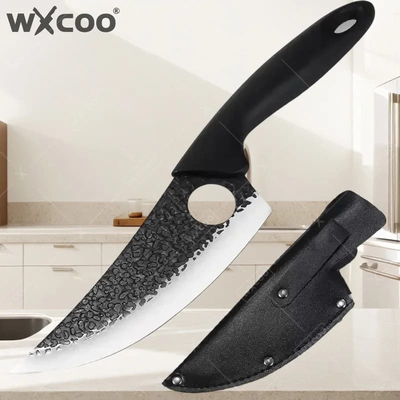 WXCOO Coltello da Disosso da Cucina, Coltello da Macellaio, Acciaio Inossidabile Martellato, Manico in Plastica, Sbucciatore per Frutta da Chef, per Macellazione