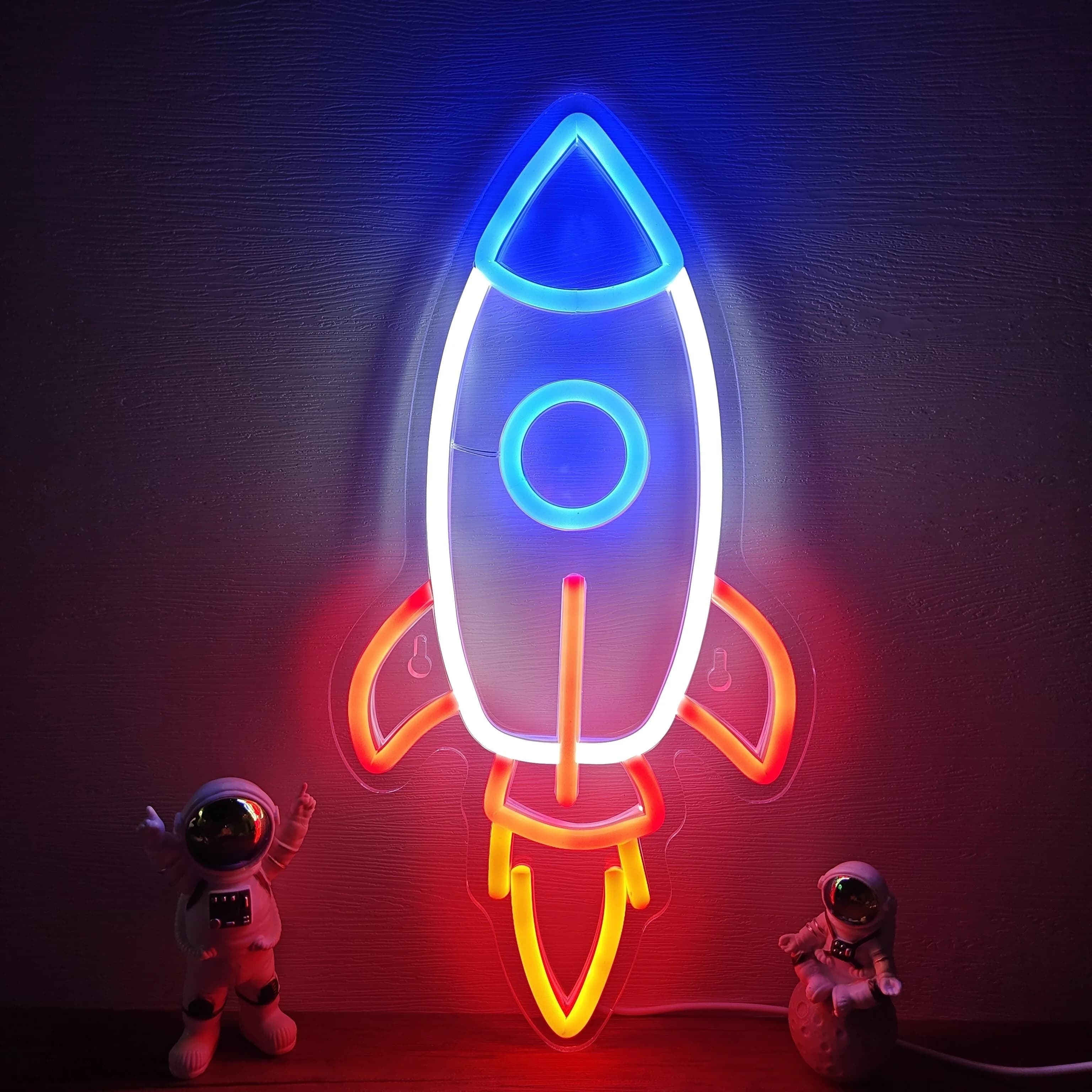 Insegna al Neon a Forma di Razzo, Luce LED da Parete Alimentata via USB, Materiale Plastico, Controllo a Interruttore, per Camera da Letto, Feste, Sala Giochi