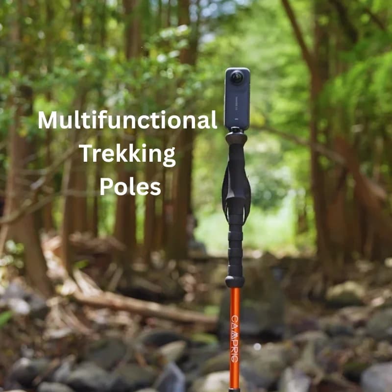 Selfie Trekking Stick – 7075 aluminum ultralight hiking poles with integrated 1/4” attachment, selfie clamp, tripod and camera kit – Ad