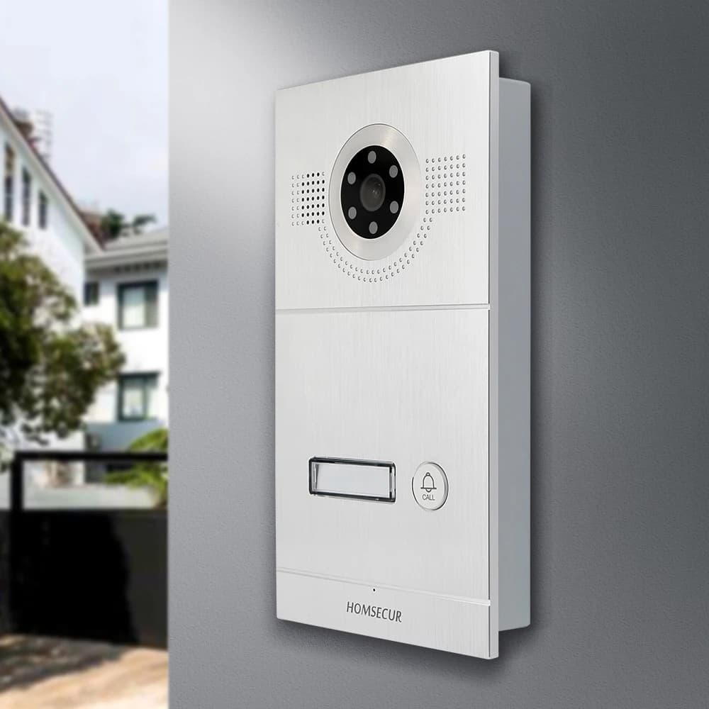 HOMSECUR Videocitofono da esterno alimentato tramite PoE in lega di alluminio antiruggine BC121IP-1S con montaggio a incasso per sistema videocitofonico IP HDK