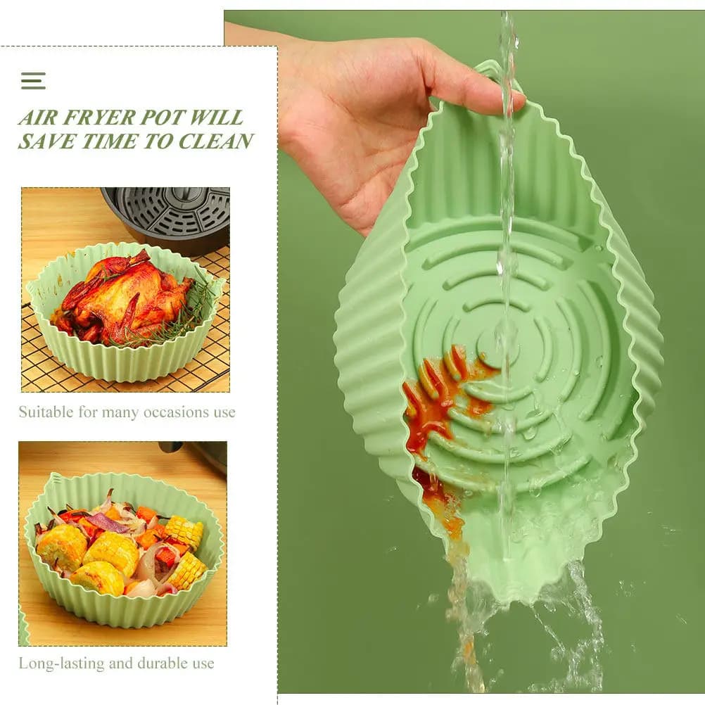 Air Fryer Silicone Vaschetta, Anti-adhesive, with Double Handle, Reusable, for Chicken, Hamburger, Fish, Kitchen Accessories
