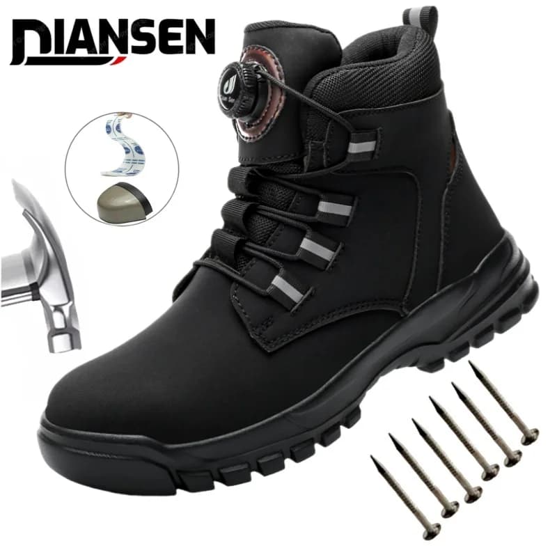 Scarpe da lavoro antinfortunistiche impermeabili con punta in acciaio per uomo Stivali da lavoro esterni Escursionismo Stivali antinfortunistici leggeri neri antiscivolo antiforatura