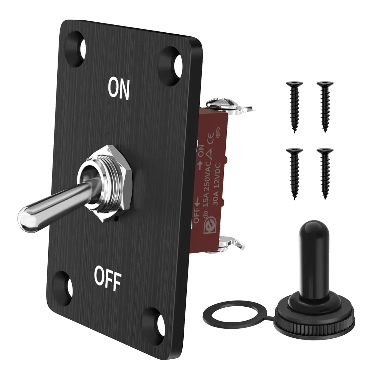 DaierTek Heavy Duty Heavy Duty Lever Switch 12V DC 30A Waterproof 2 pin ON/OFF SPST with Mounting Panel Raincoat