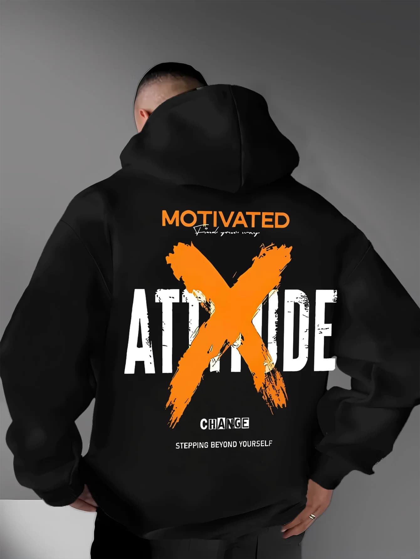 Motivated Attitude Hoodie Men ,oversized, X Letter Hip Hop Style Casual Sweatshirt, Back Printed Patterns, Men Hoodies