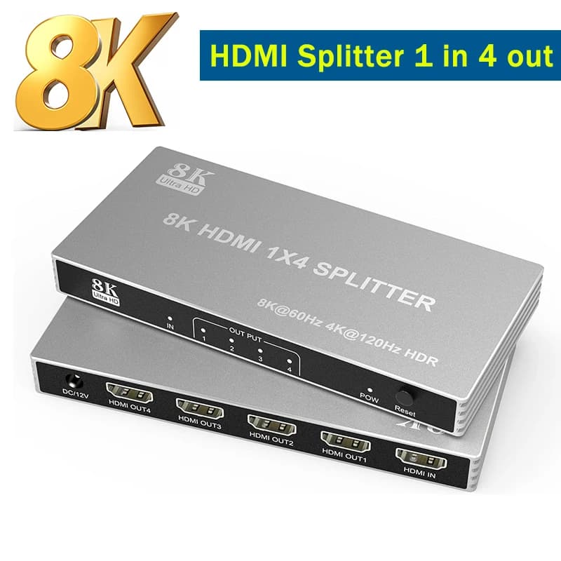 Splitter HDMI 8K 60Hz 1 in 4 out HDMI 4K 120Hz Dual Screens 48Gbps HDCP 2.3 HDR for Xbox PC PS5