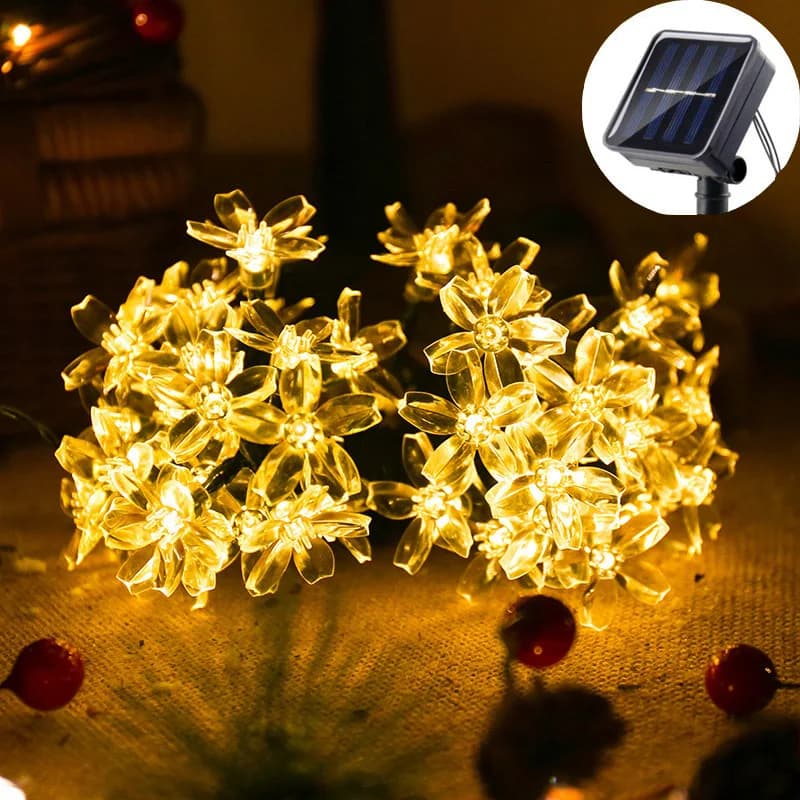 Luci solari da esterno a stringa 5/7/12M, ghirlande di fiori di ciliegio Sakura, lampada LED per matrimoni, feste, giardino, decorazioni natalizie
