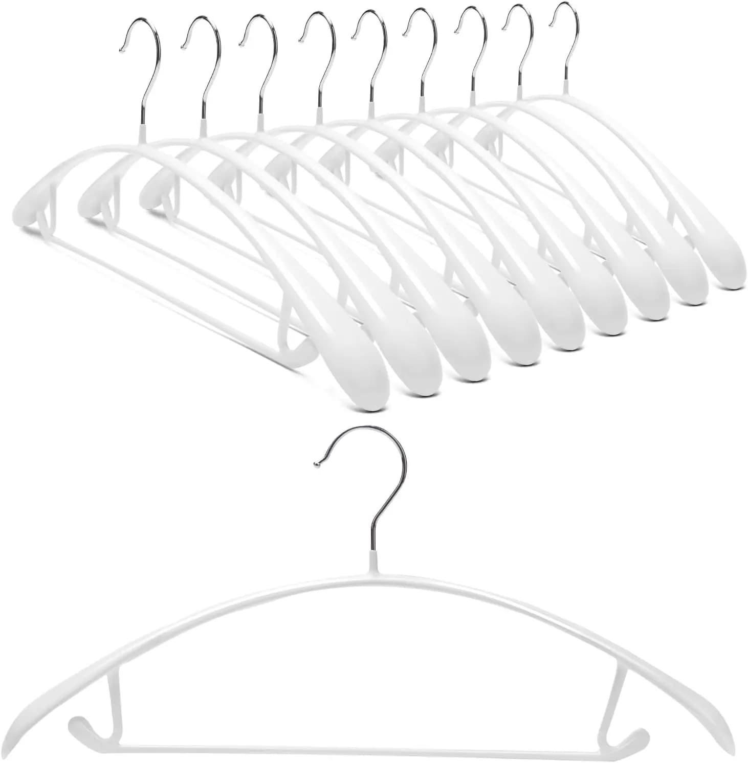 Anti-slip hanger with PVC coating, Scratch-free larches for clothes, White color, Pack of 10