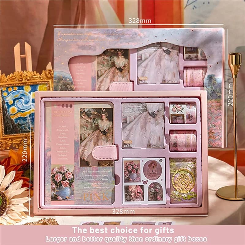 AB08-Aesthetic Scrapbook Journaling Kit,Vintage Oil Painting B6 Notebook Scrapbooking Supplies Art Stickers